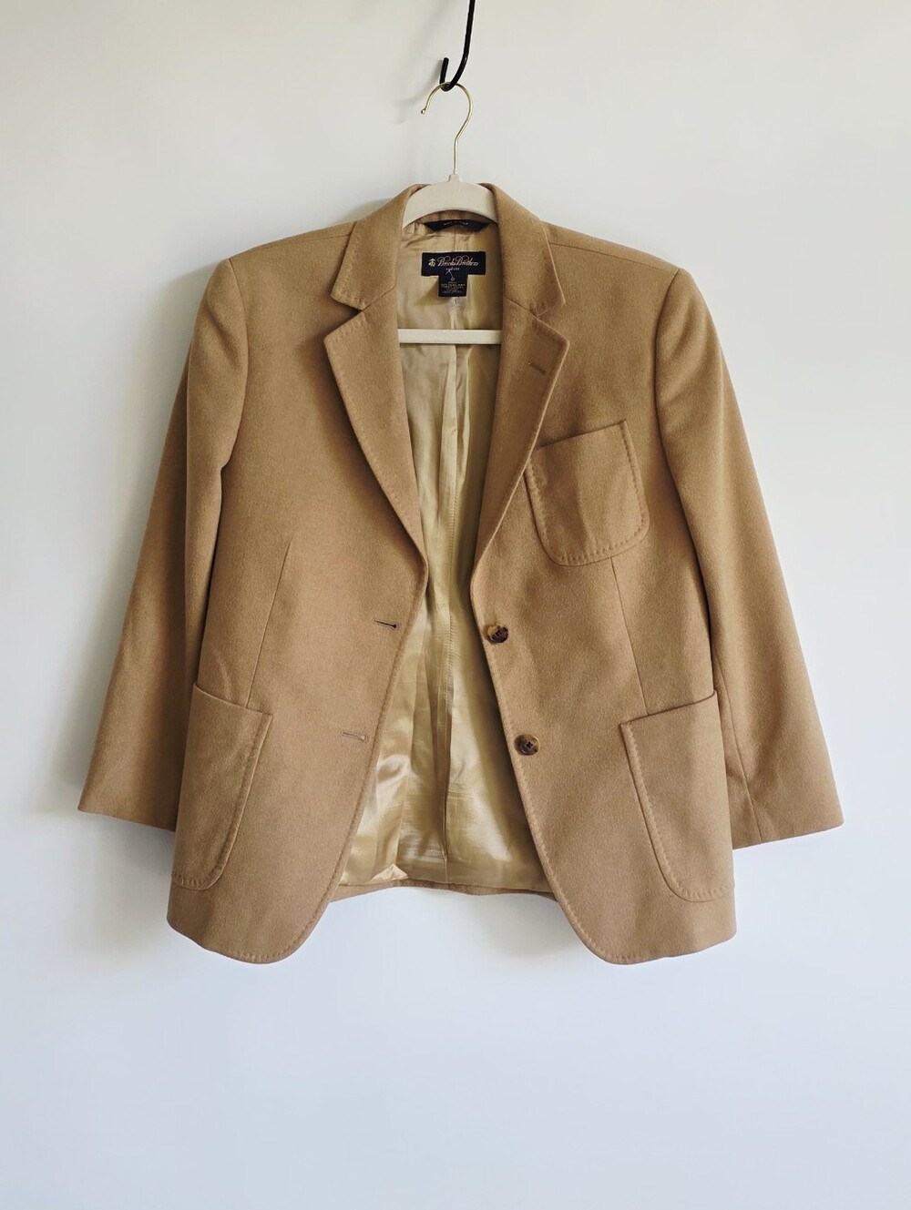Brooks Brothers 100% Camel Hair Two Button Closure Women's Blazer Size Petite 8